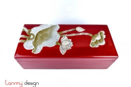  Red rectangular box with hand -painted lotus 13*30*H8cm